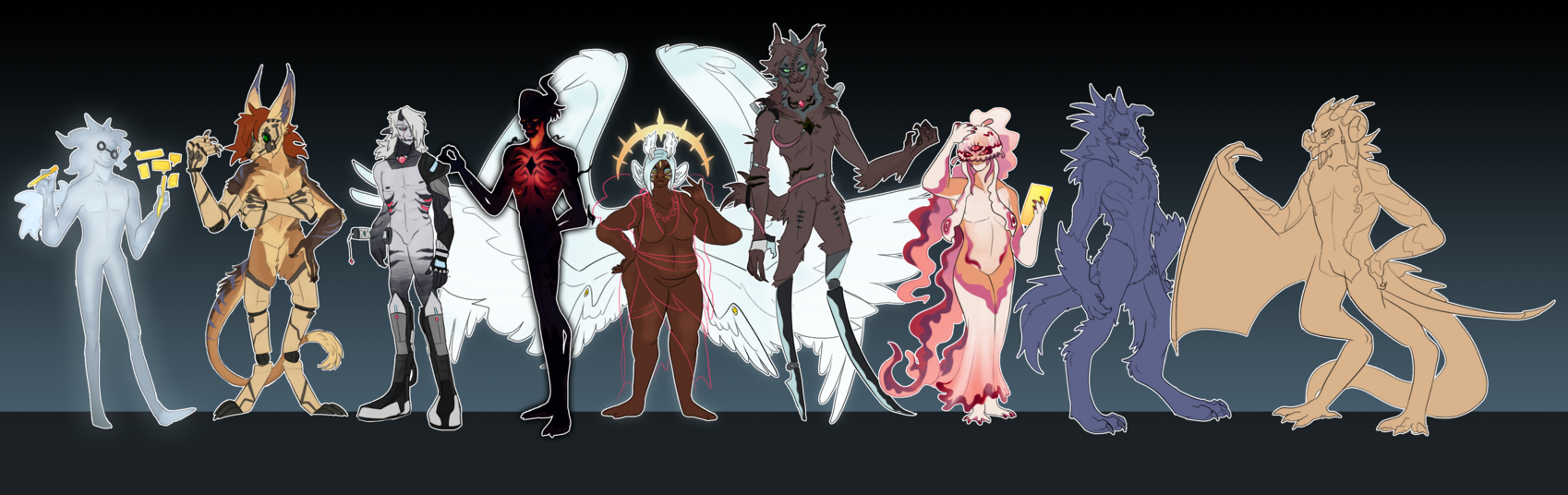 H.I.V.E Lineup (WIP)
startin to think this was just an excuse to make a bunch of aliens

all my ocs, left to right: N, Anou, Nero, Shadea, Gloria, Silo, unnamed counselor, Rex, Dieter
Keywords: oc;starbound;n;anou;nero;shadea;gloria;silo;rex;dieter
